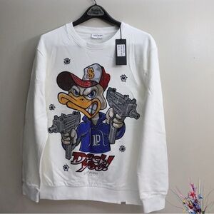 Left Point Italy Duck Graphic White Crewneck Sweater